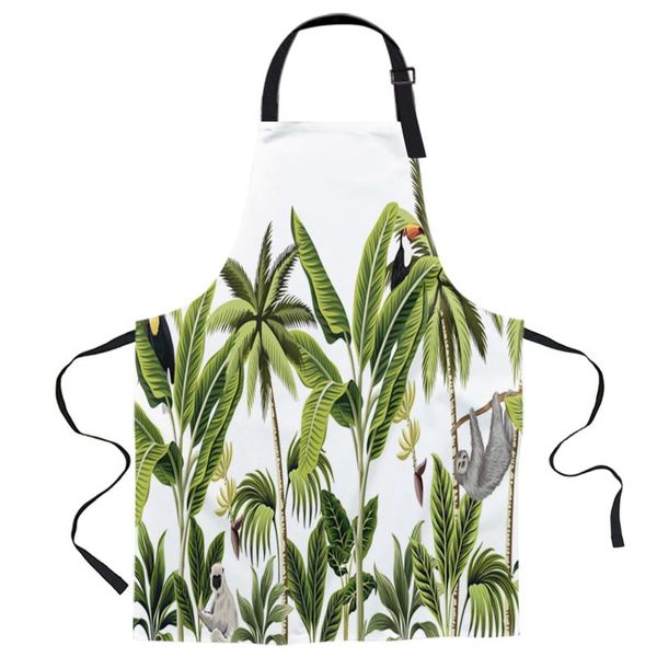 

aprons banana tree leaves sloth parrot printed kitchen cooking baking canvas sleeveless for women man kids home delantal cocina