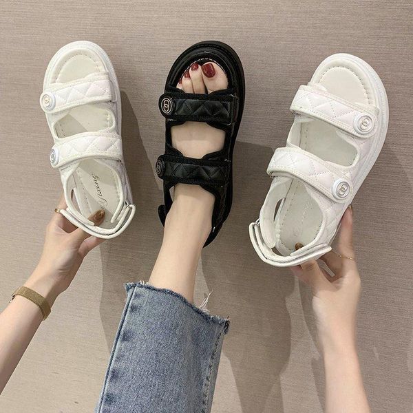

sandals hook&loop slingback platform women solid gingham sports summer dad designer shoes, Black