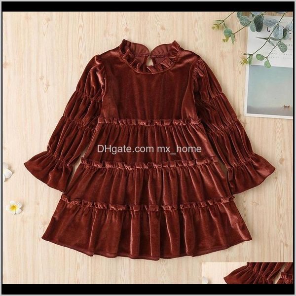 Vestuário bebê crianças maternidade entrega entrega 2021 outono inverno vestido meninas vestidos bonitos manga longa veeetleneck marrom plissado sólido doce