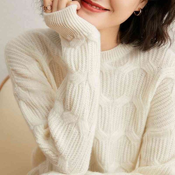 

sweaters high-end 2021 autumn winter 100% cashmere sweater o-neck women's female loose large size knitted girl clothes jumpers, White;black