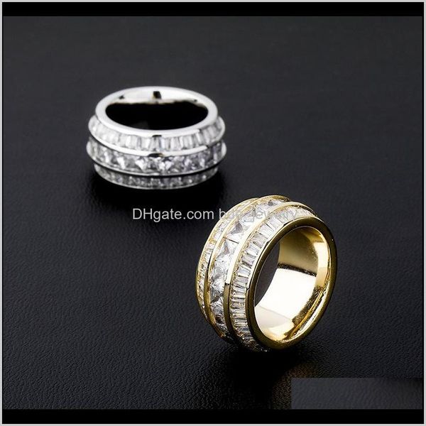 

cluster jewelrywomen men 3 rows cz stone round finger rings bling iced out rapper cubic zirconia ring drop delivery 2021 gme7i, Golden;silver