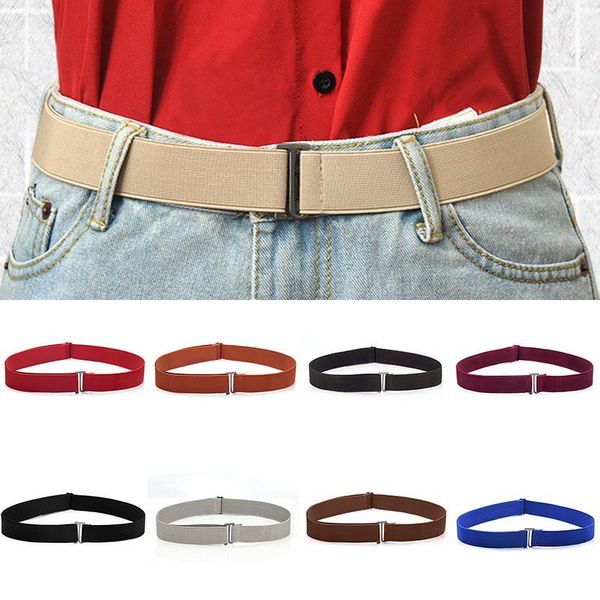 

belts no show adjustable size elastic band stretch waist belt flat buckle women solid color soft invisible jeans pant, Black;brown