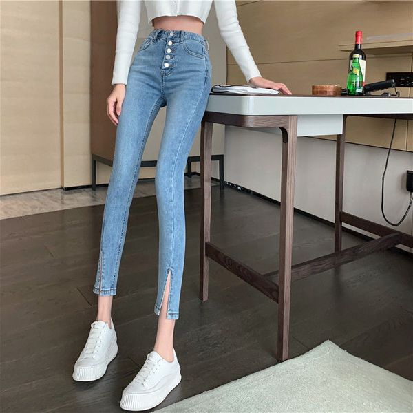 

kog389 light blue open fork in new high waist jeans women of spring fashion, cultivate one's morality show joker small tight