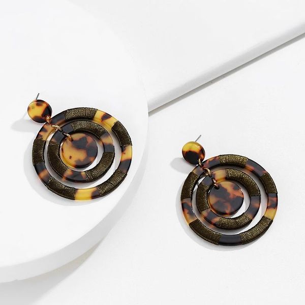 

stud fashion leopard earrings acetate personality exaggerated edition round as shown, Golden;silver