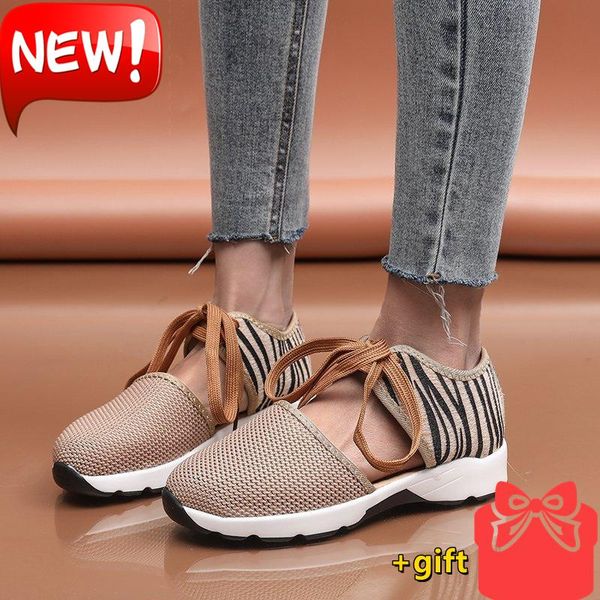 

sandals women's roman platform mesh hollow casual shoes 2021 summer flat sports lace-up wedge leopard print singles, Black