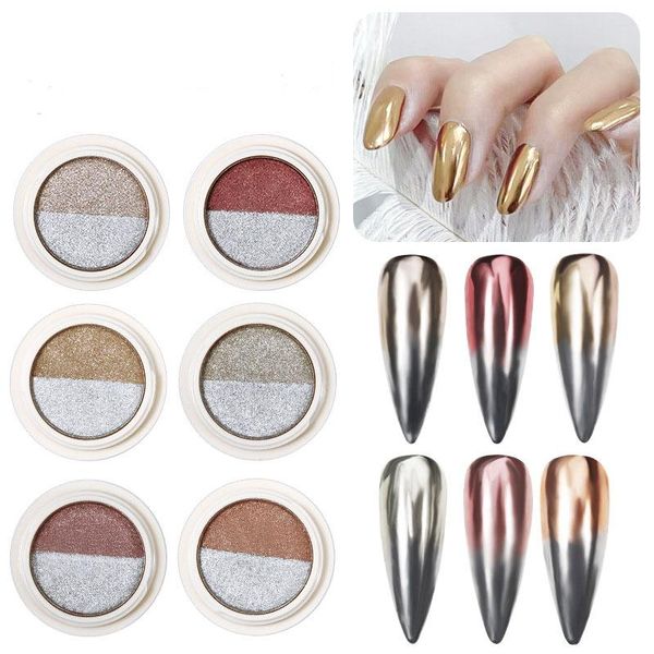 

nail glitter 1pc dual color magic mirror chrome powder metallic solid glitters manicure for nails with eyeshadow stick, Silver;gold