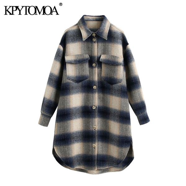 

women fashion with pockets oversized plaid jacket coat vintage long sleeve side vents female outerwear chic 210416, Black