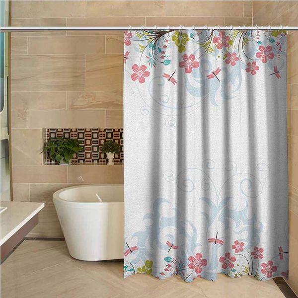 

dragonfly womens shower curtain vivid spring branches bunch of blooms tree curling leaf artwork for master, kids, guest bathroom