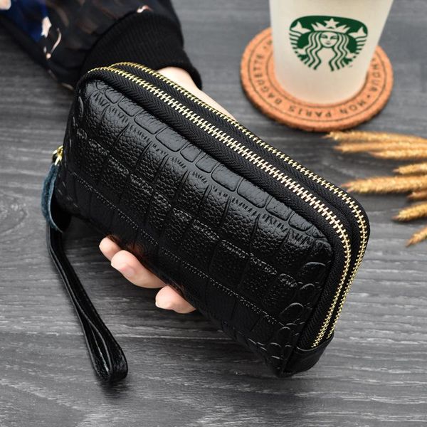 

wallets 2021 double zipper cowhide handbag women's zero wallet, Red;black