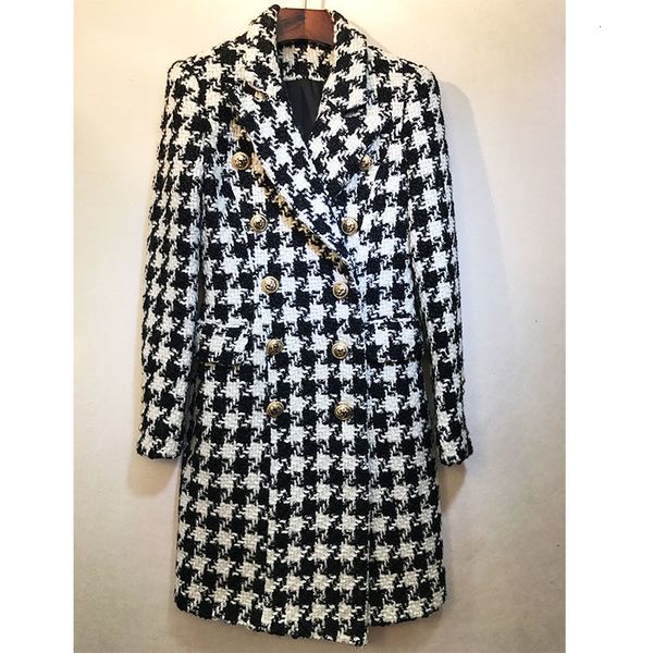 

wool Msxu elegant vintage houndstooth button thin tweed suit blazer jacket, Black