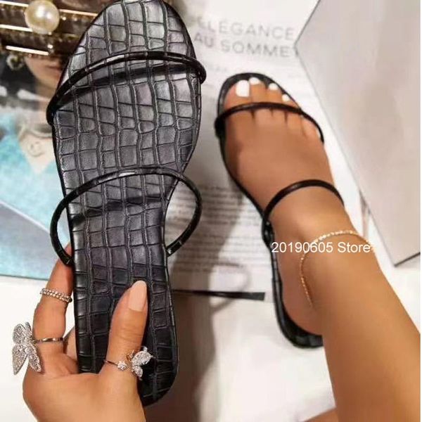 

summer women's flat sandals outdoor slippers fashion open toe shoes plus size 43, Black