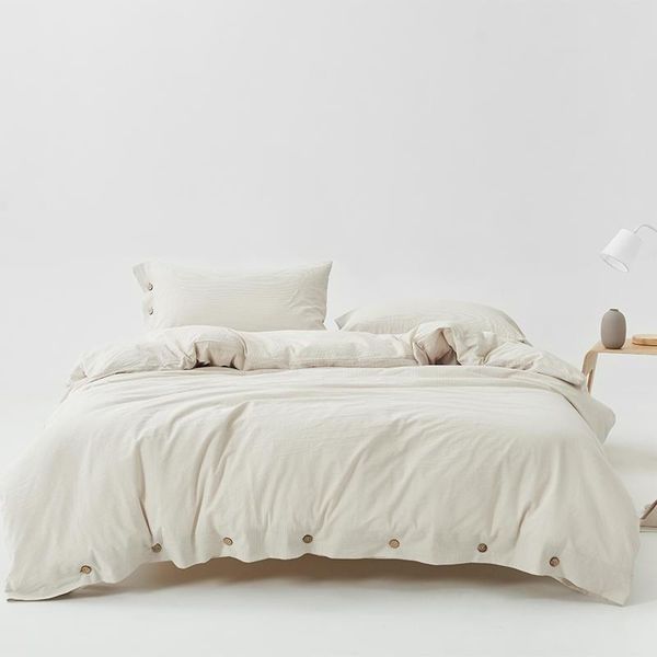

bedding sets 100%washed cotton ultra soft duvet cover with button thin vertical stripes printed gray set bed sheet 2 pilowcases