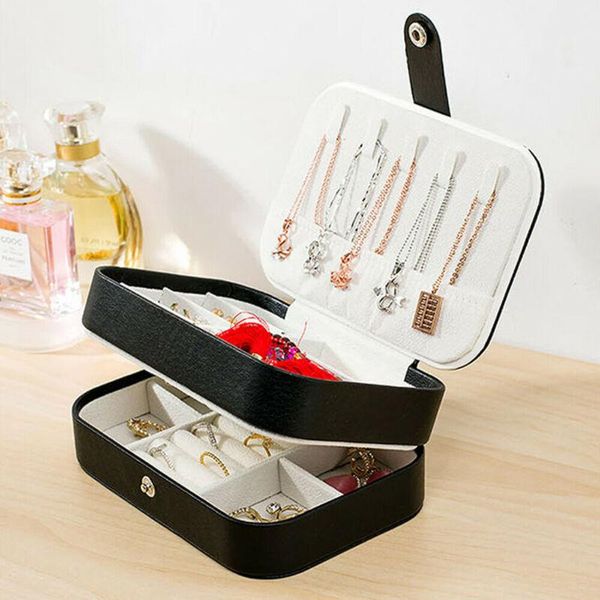 

leather jewelry box storage ring display case portable organizer for necklaces joyeros organizador de joyas cosmetic bags & cases