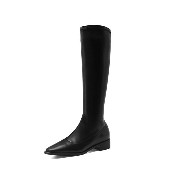 

asumer large 42 women's stretch autumn winter heels low toe shoes pointed knee high boots, Black