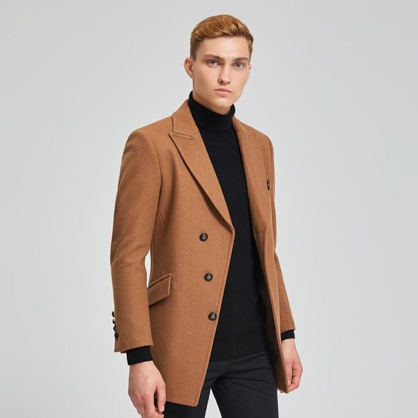 

men's wool & blends warm woolen coat men winter man jacket slim england style jackets and coats outwear erkek mont kj254, Black