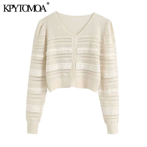 

women fashion appliques patchwork cropped knitted cardigan sweater vintage long sleeve female outerwear chic 210416, White;black