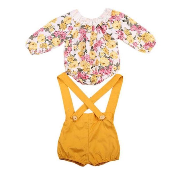 

clothing sets retail spring summer girl floral cotton long sleeve bodysuits+overall outfits children clothes 0-2y ka210 cnhp, White