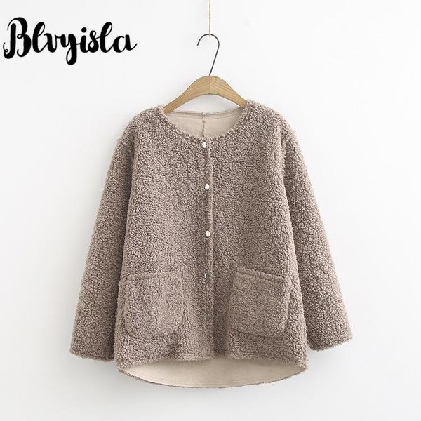 

women's jackets blvyisla 100kg oversize female fleece windbreaker 2021 fall korean version loose two-sided fashion coats, Black;brown