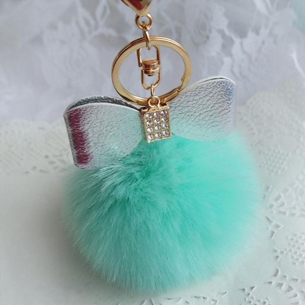 

keychains men women pom-pom key chain bag charm fluffy puff ball bow ring car pendant, Silver