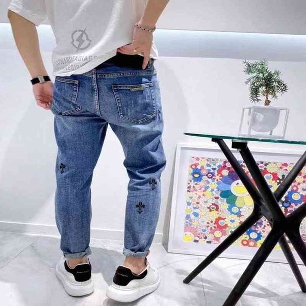 

cross ch brand new 2021 crosin fashion summer old willow nail broken copper feet slim jeans men, Blue