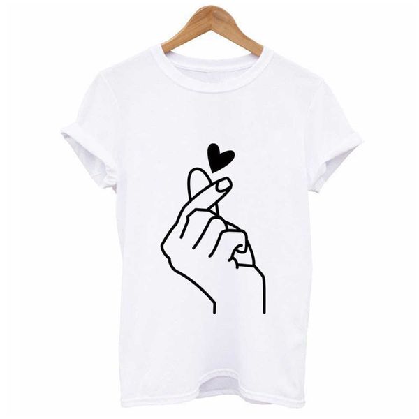 New Finger Heart T-shirt Donna Top Coreano Ulzzang Graphic Tees Moda donna Big Size T-shirt da donna Basic Camisetas Mujer X0628