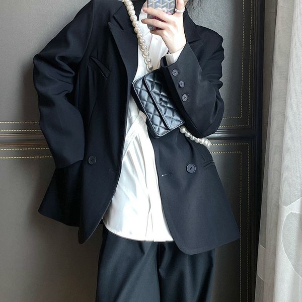 

spring female office lady notched collar long-sleeved blazer coat double buttons loose minimalist suit 8y793 210510, White;black