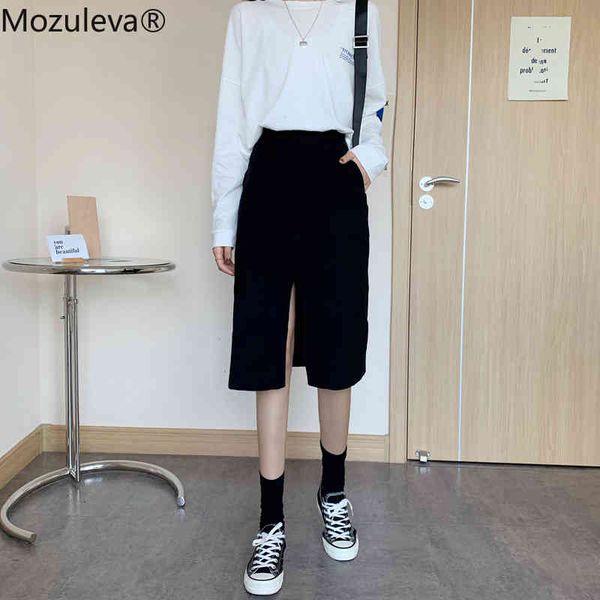 

mozuleva autumn knitting woman skirt lady from office knee-length empire skirts korean women's fashionable clothes, Black