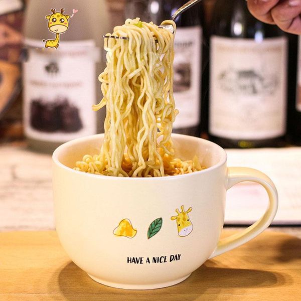 

bowls cute panda giraffe ceramic ramen bowl easy to clean with cover home restaurant kitchen accessories noodle storage container