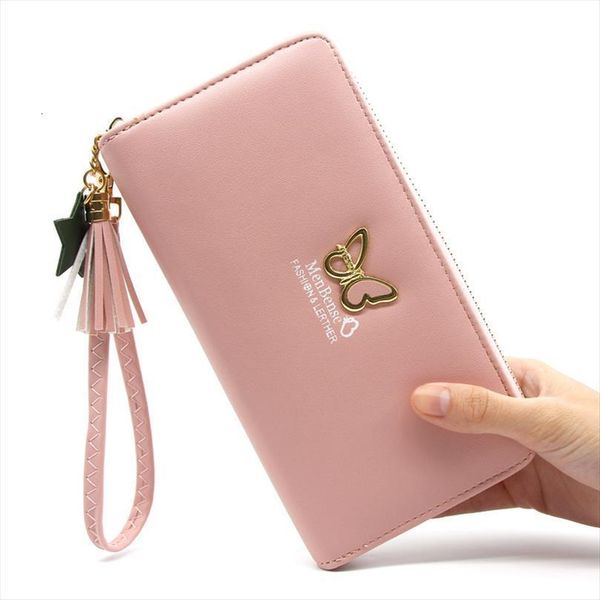 

korean womens wallet long fashion handbag butterfly zipper buckle bag mobile mini, Red;black