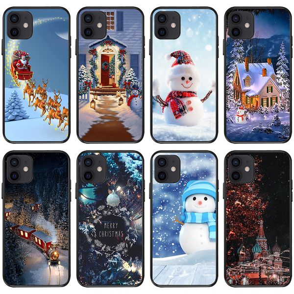 Custodie morbide in TPU per pupazzo di neve di Capodanno per iPhone 14 13 Pro Max 12 Mini 11Pro Xr Xsmax 7 8Plus Cover protettiva per albero di Natale con alce di Babbo Natale