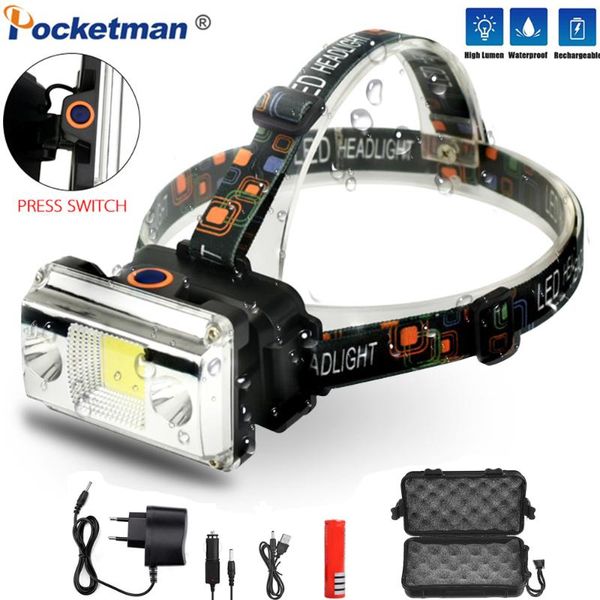 

headlamps powerful cob led headlight waterproof head front light use 18650 battery dc charging headlamp camping fishing lamp torch