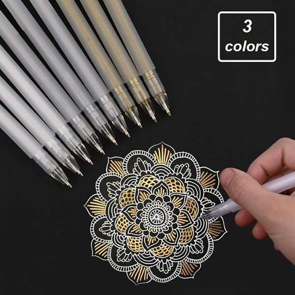 

3pcs premium white gel pen set 0.6mm fine tip sketching pens for artists black papers drawing design illustration art supplies