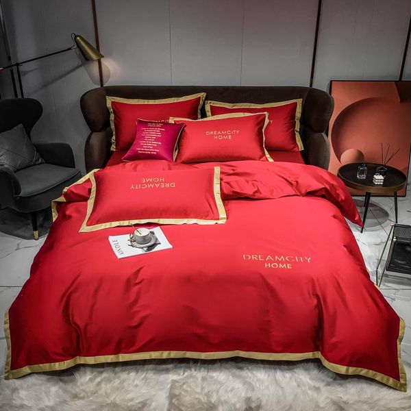 

bedding sets red solid cotton embroidery el linens fitted sheet  ru europe set duvet cover bed pillowcase
