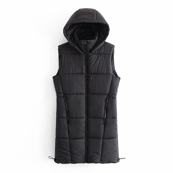 

women fashion vest coat zipper hooded long jackets cotton clothes female outerwear chic, Black;white