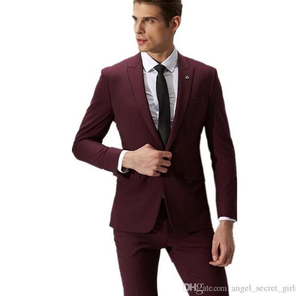 

men's suits & blazers fashion men wine red groom suit formal a button for slim healthy male wedding custom (coat and pants), White;black