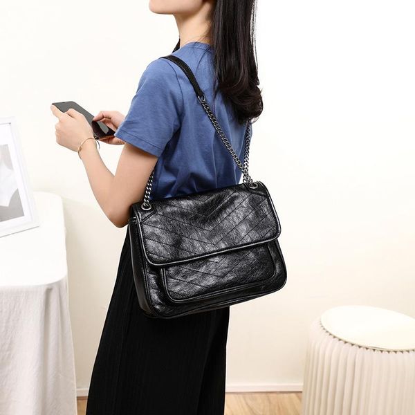 

evening bags cow split leather women bag chain single shoulder messenger oil wax large capacity handbags