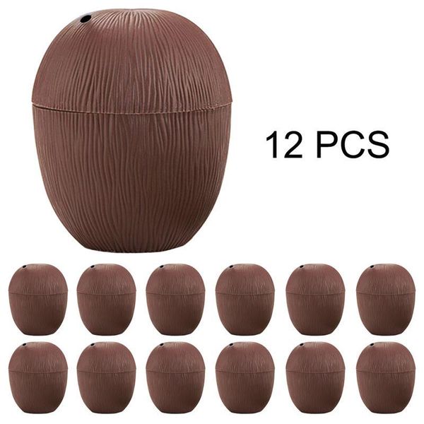 

cups & saucers 12pcs/lot plastic coconut drinking cup summer party juice with straws for hawaii tropical luau decor