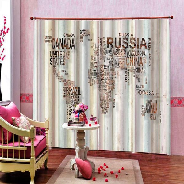 

curtain & drapes creative light wood board map of the world 3d blackout large window for living room bedroom el indoor sets