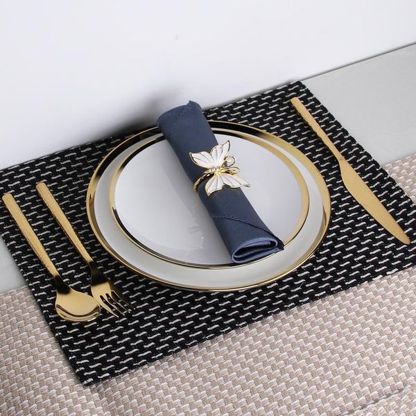 

dishes & plates 2pcs western tableware set steak wide gold/silver rim salad dinner plats flat european kitchen table plate