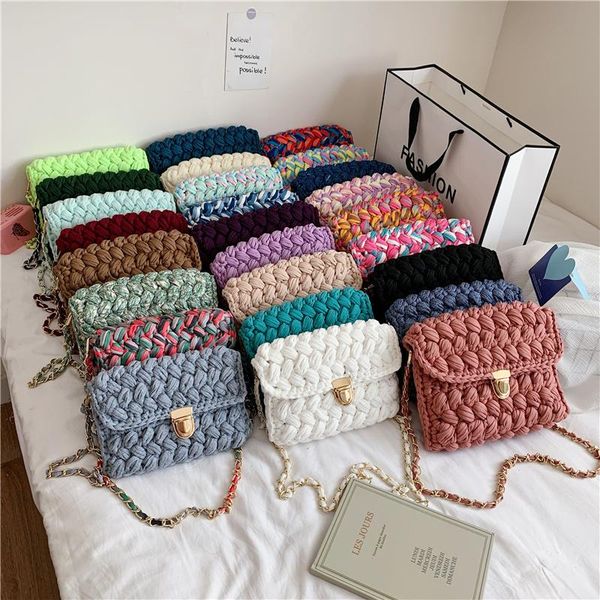 

evening bags handmade woven women's crossbody thread hook knitted shoulder bag colorful strip chains for women small purses 2021