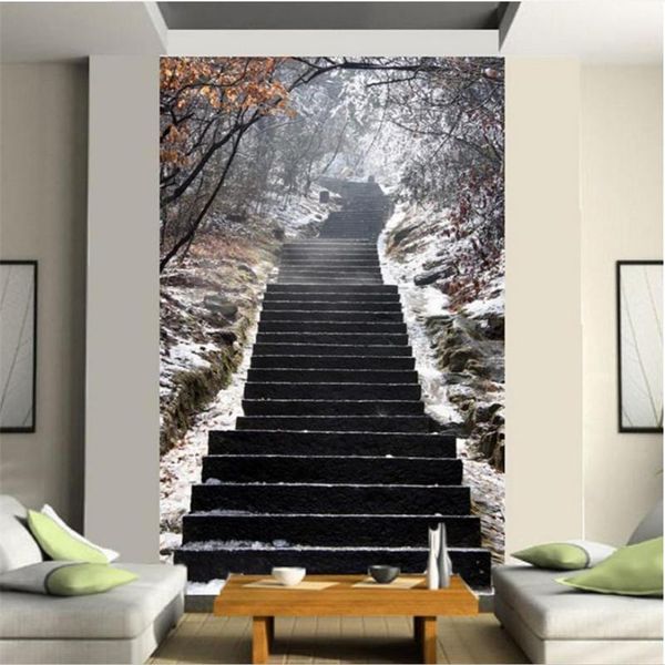 

wallpapers custom 3d po nature fall withered maple trees stairs scenic mural for aisle walkway wall paper papel de parede