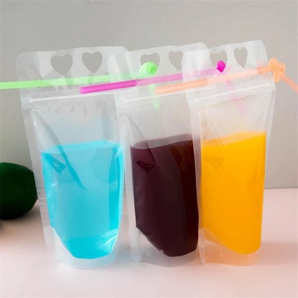 Sacos de água plásticos bebidas descartáveis ​​Repita a bolsa fechada bolsa de suco de suco de suco líquido bolsa clara para o leite 500 ml