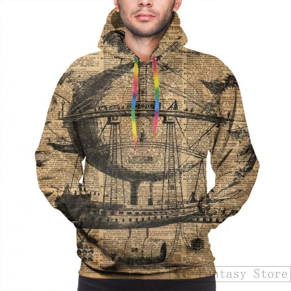 

men's hoodies & sweatshirts mens sweatshirt for women funny victorian steampunk flying machine print casual longsleeve coat streatwear, Black