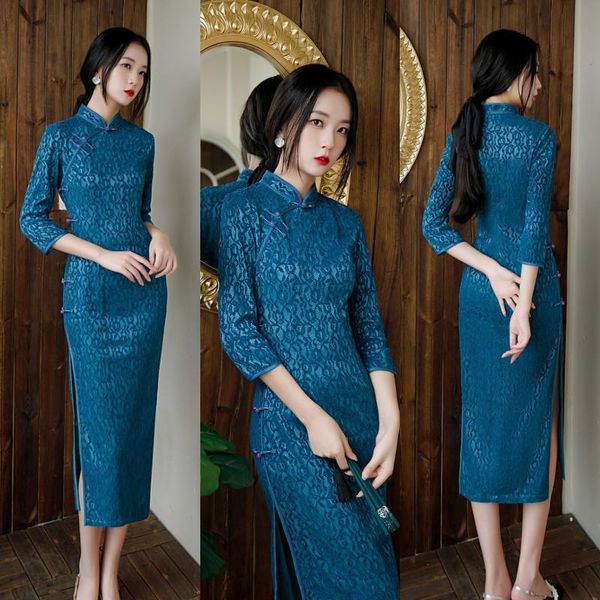 

ethnic clothing vintage lace classic oriental qipao female traditional mandarin collar chinese dress elegant white prom gown cheongsams, Red