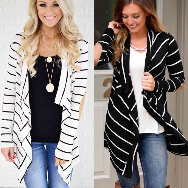 

women's sweaters fashion autumn outerwear women long sleeve striped printed cardigan casual elbow knitted sweater accurate size drop, White;black