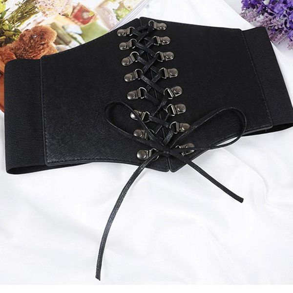 

belts giyu pu leather bandage corsets women vintage black lace-up buttons underbust girdles cummerbunds casual slim patchwork belt, Black;brown