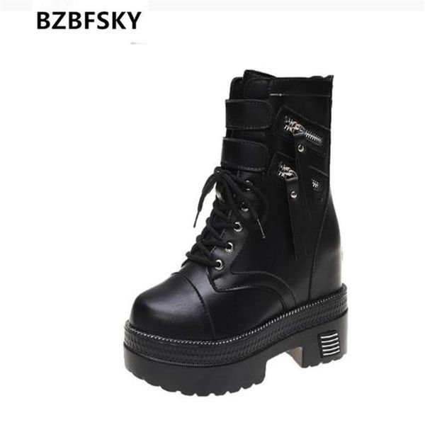 

boots autumn chunky 2021 women's round toe thick bottom winter ankle black platform short woman 10cm heels