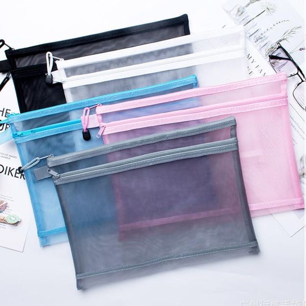

pencil cases simple transparent double mesh bag case office student nylon kalem kutusu school supplies pen box