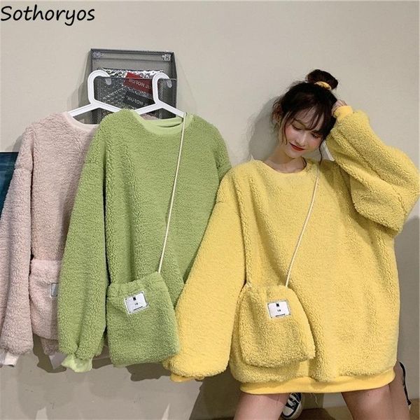 

women's hoodies & sweatshirts no hat women lambswool plus-velvet warm soft comfortable girls loose leisure trendy simple korean all-mat, Black
