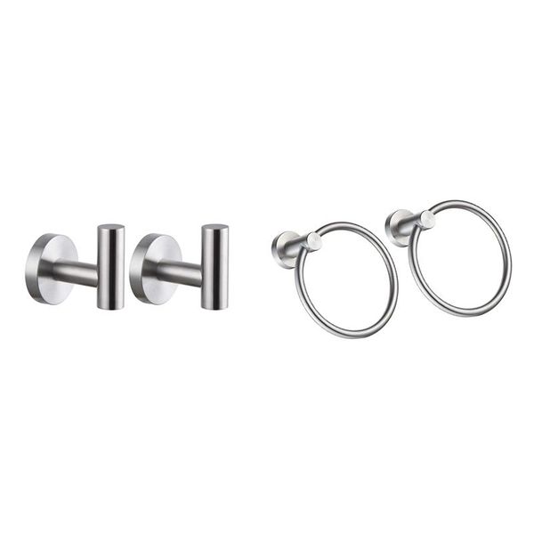 

2pcs towel holders bathroom decor round with coat hook clothes wall mounted robe silver racks